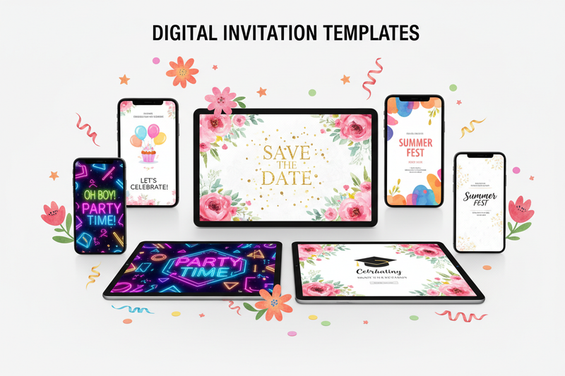 Digital invitation templates for birthdays, weddings, baby showers, and events - customizable Canva designs