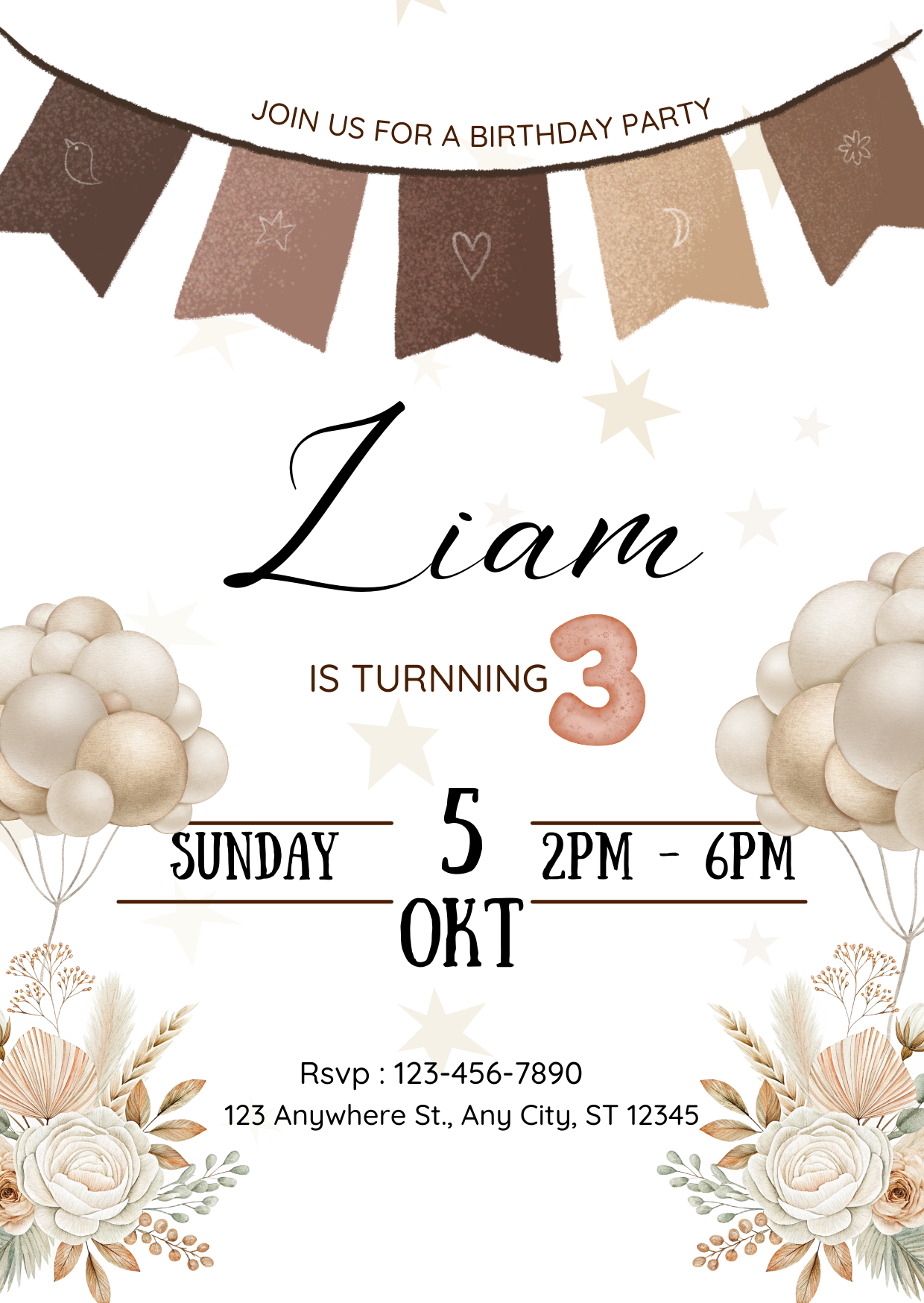 Neutral Kids Party Birthday Invitation Template