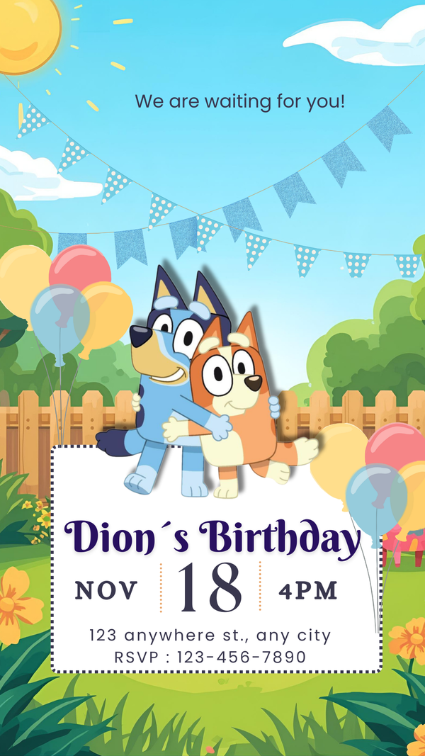 Bluey Birthday Invitation – Playground Garden Party Design