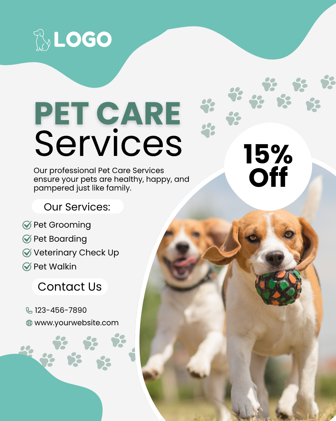 Pet Care Services Promotional Flyer – 15% Off Discount Template