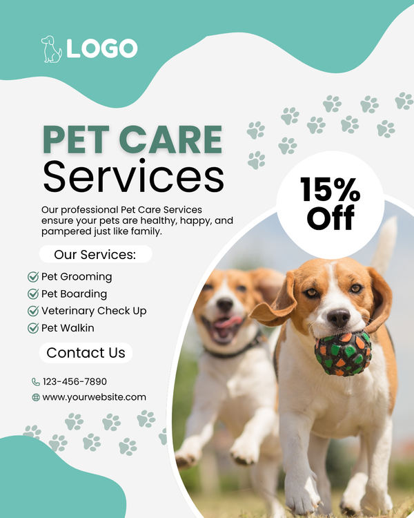 Pet Care Services Promotional Flyer – 15% Off Discount Template
