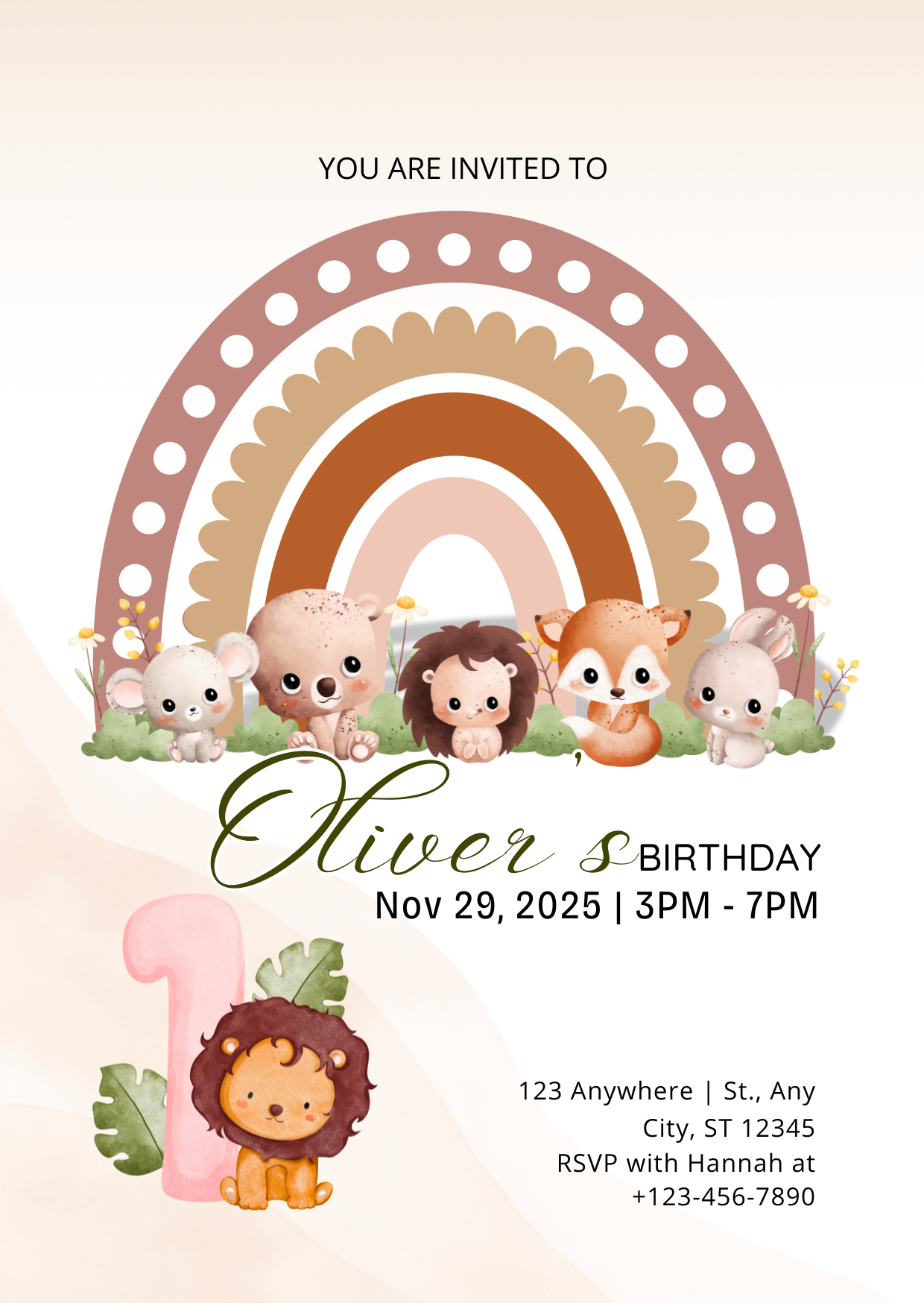 Safari Rainbow Invitation Template