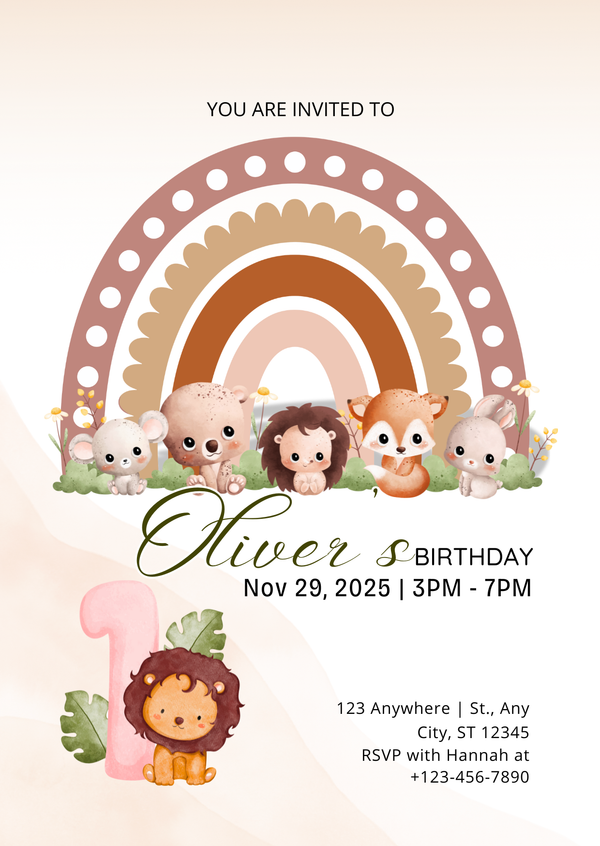 Safari Rainbow Invitation Template